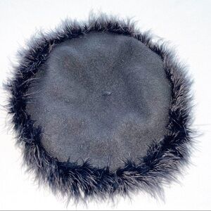 Vintage 100% Wool Black Fur Trim Beret